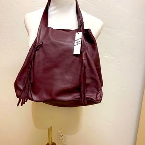 Leather Hobo with Fringe bag Wine color NWT